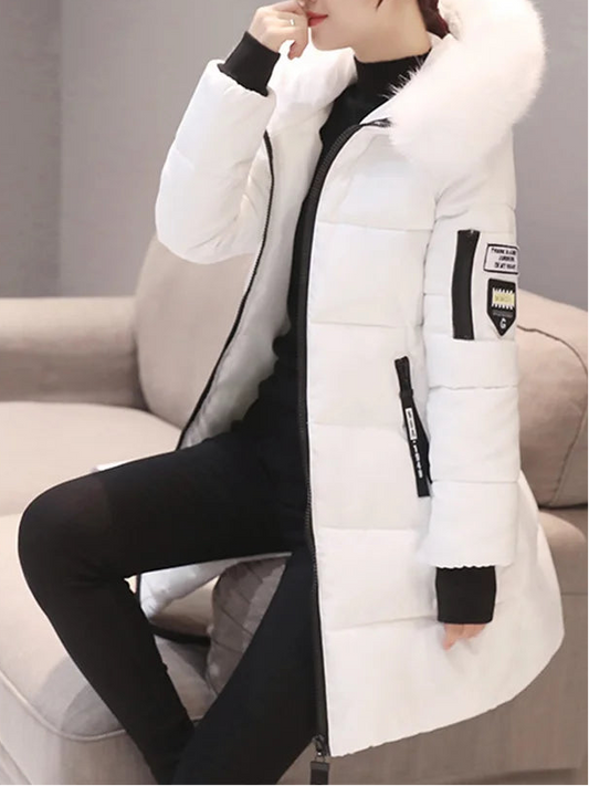 Casaco de Inverno Longo com Capuz e Gola de Pêlo