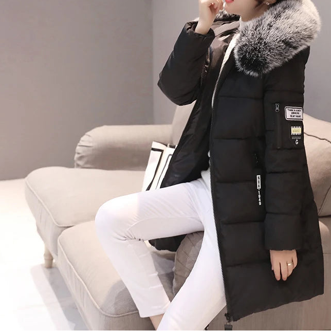 Casaco de Inverno Longo com Capuz e Gola de Pêlo