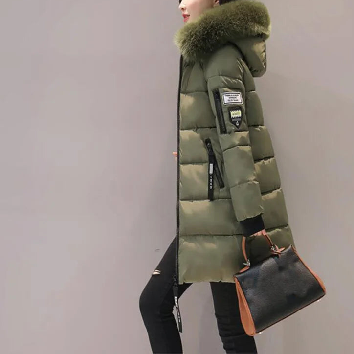 Casaco de Inverno Longo com Capuz e Gola de Pêlo